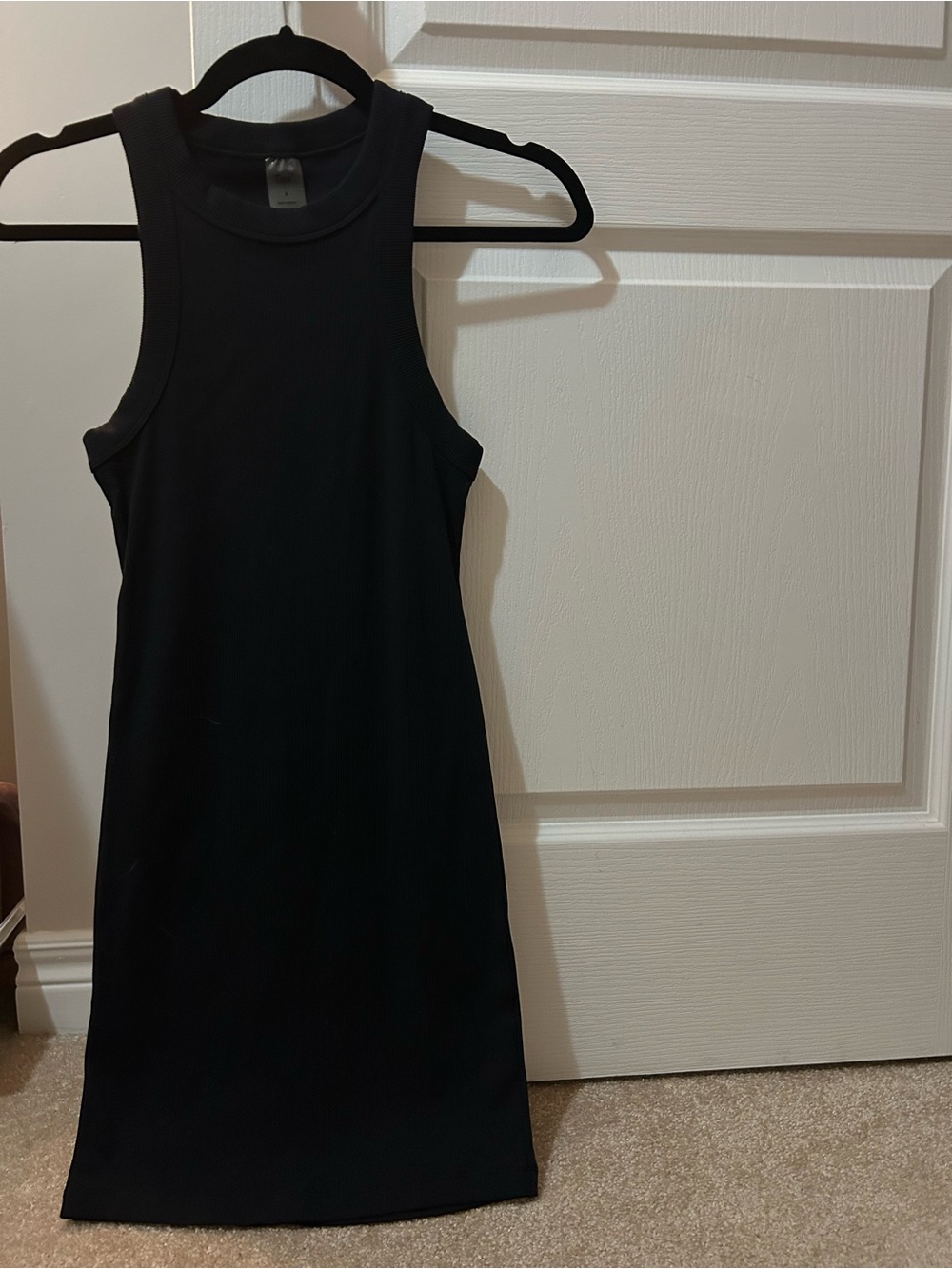 Black Sleeveless Ribbed Knit Dress
